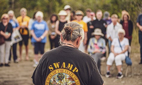 Betty Osceola and others gather to protest "Alligator Alcatraz".