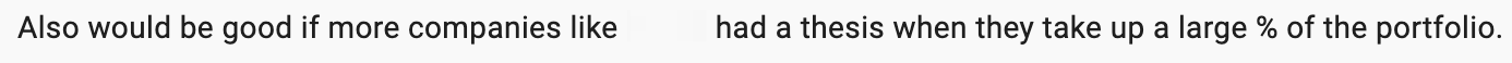 Beating The Tide subscriber survey feedback asking for more investment thesis write-ups for companies that become large portfolio positions, requesting deeper stock research on top holdings