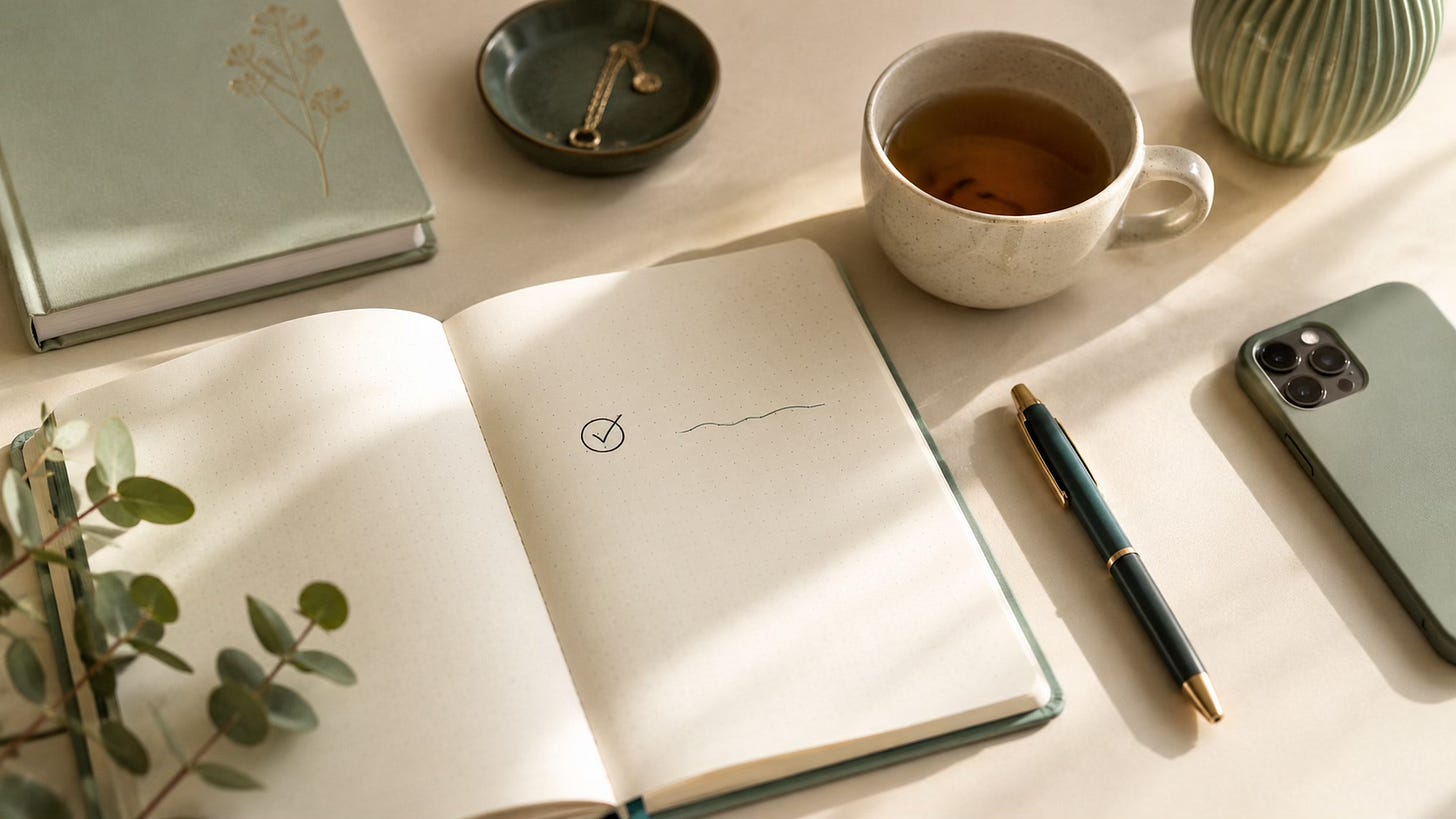 Notebook with one small circled step, symbolizing a calmer and more sustainable way to rebuild self-trust.