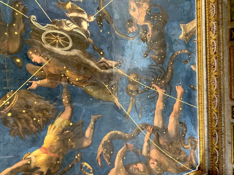 A detail of Diana and her carriage traversing the Zodiac in the Palazzo Ducale, Mantova. A detail of Diana and her carriage traversing the Zodiac in the Palazzo Ducale, Mantova.