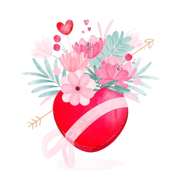 Watercolor valentine's day flowers illustration
