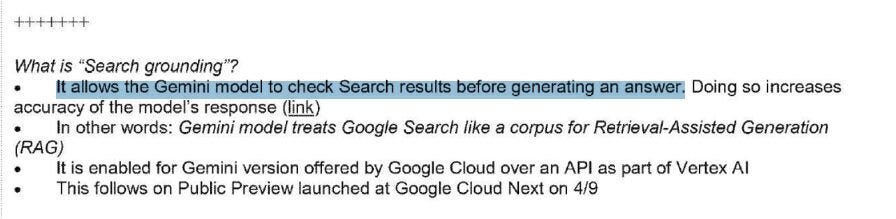Text from the DoJ ruling about Google's use of search grounding in Gemini