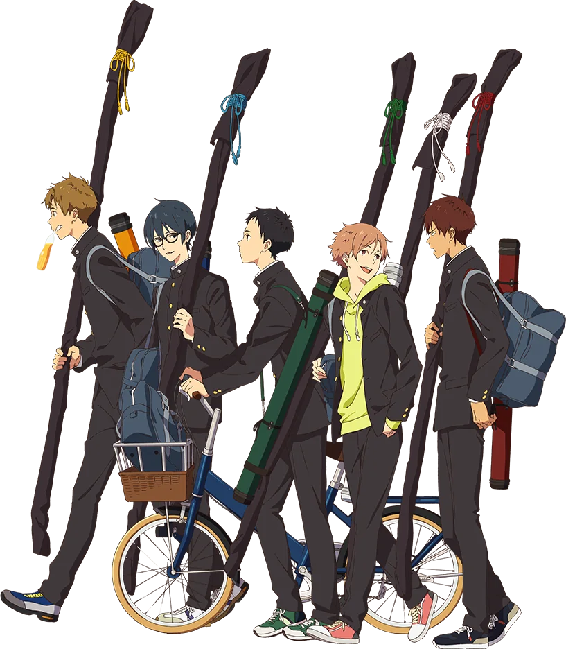 The 5 boys in the Kyudo club with their bows.
