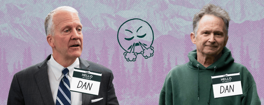 A gif of the two Dan Sullivans running for Senate.