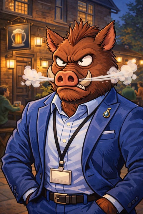 A cartoon of a boar wearing a suit

AI-generated content may be incorrect.