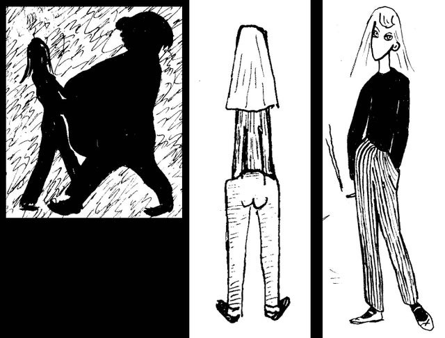Teckningar av Randi Fisher i byxor, 1940-tal. Till vänster skoldans med Isaac Grünewald. Ur Konstakademiens elevtidning Palettskrap. Teckningar av Randi Fisher i byxor, 1940-tal. Till vänster skoldans med Isaac Grünewald. Ur Konstakademiens elevtidning Palettskrap.