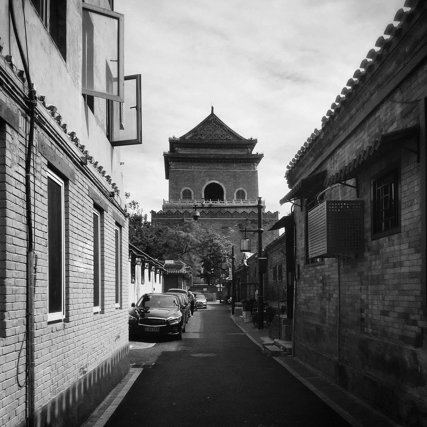 The Bell Tower in Beijing, as seen from a nearby hutong.
