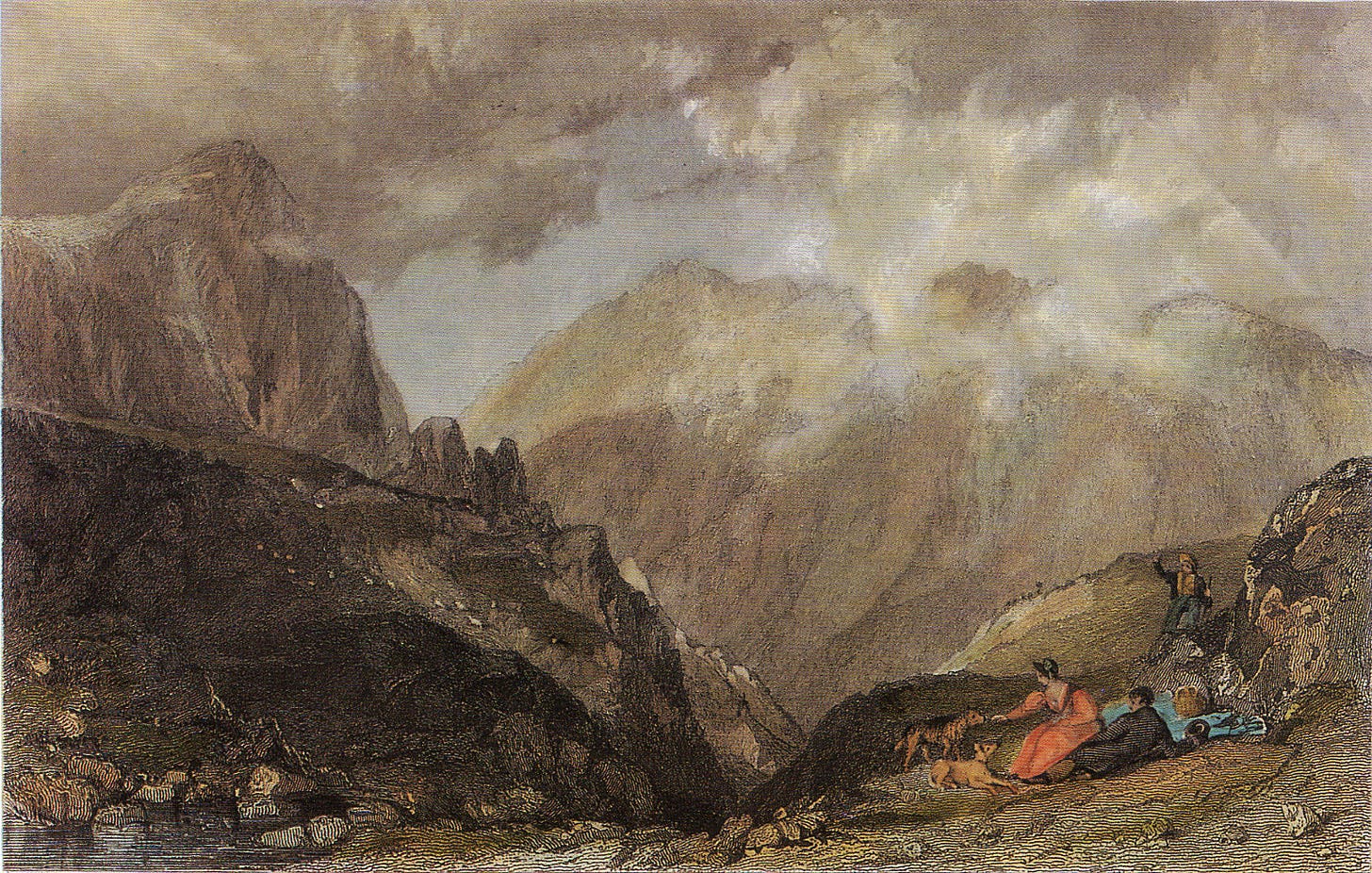 Victorian picnic below big craggy hill