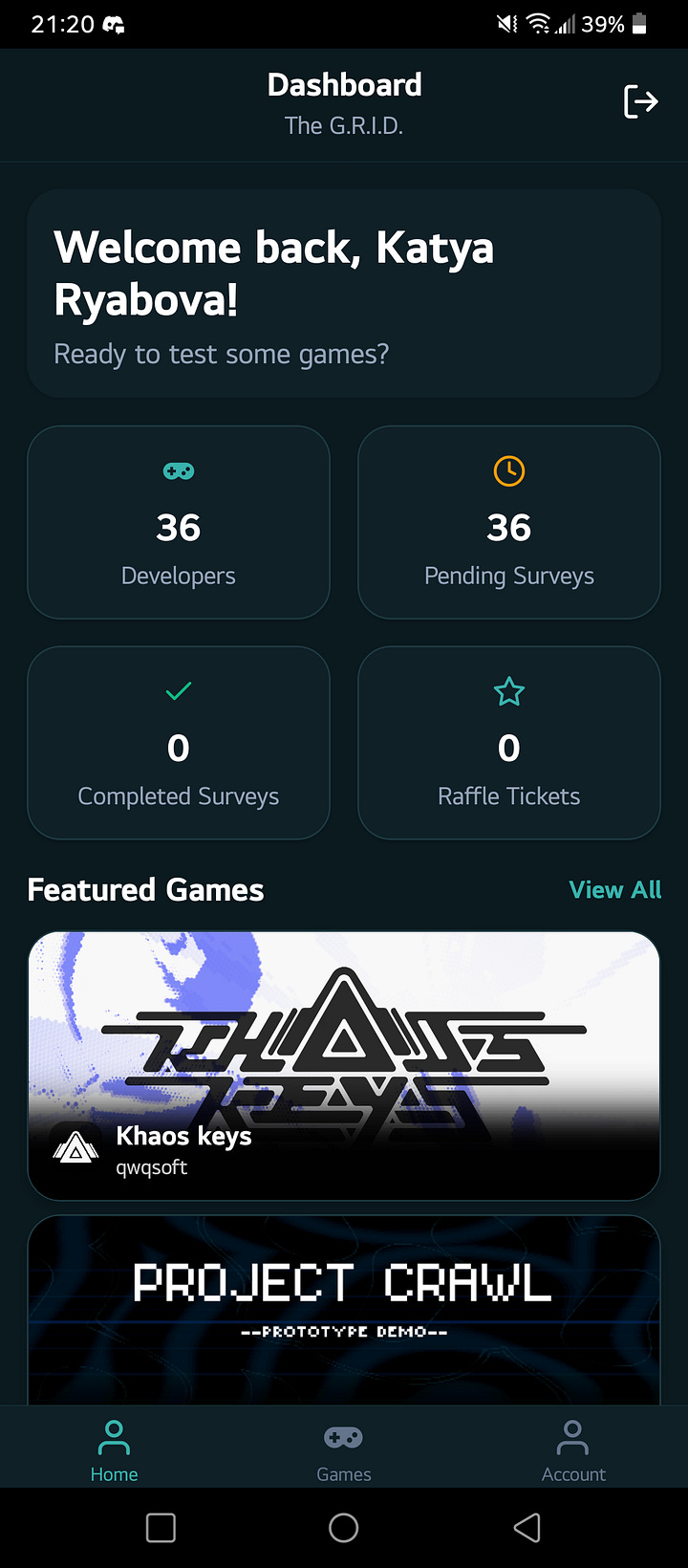 Screenshots of playtesting event app called Pulse