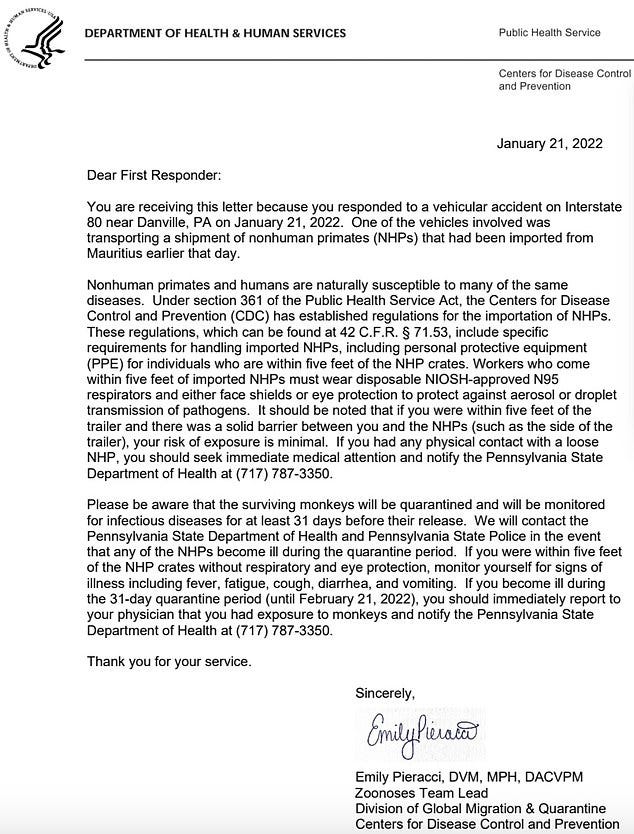 The CDC has now written to Fallon informing her to watch for any further symptoms in the next month