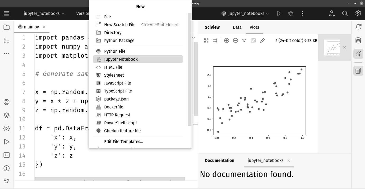 Figure 13.26: Create a new Jupyter notebook using the File | New menu option Figure 13.26: Create a new Jupyter notebook using the File | New menu option