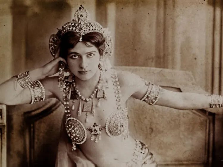 The enigmatic Mata Hari (Margaretha Zelle), exotic dancer, mistress, and alleged French spy, in Paris, 1905.
