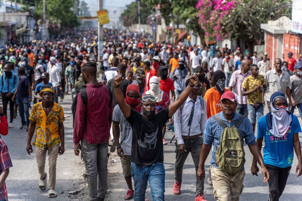 A scene from Monday’s protest (RICHARD PIERRIN/AFP via Getty Images)