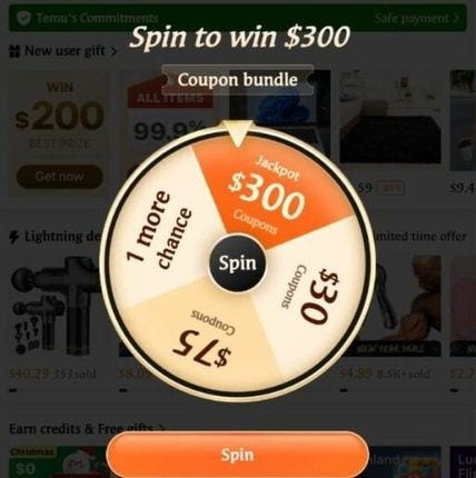 sign in daily to get Free Spins on Temu