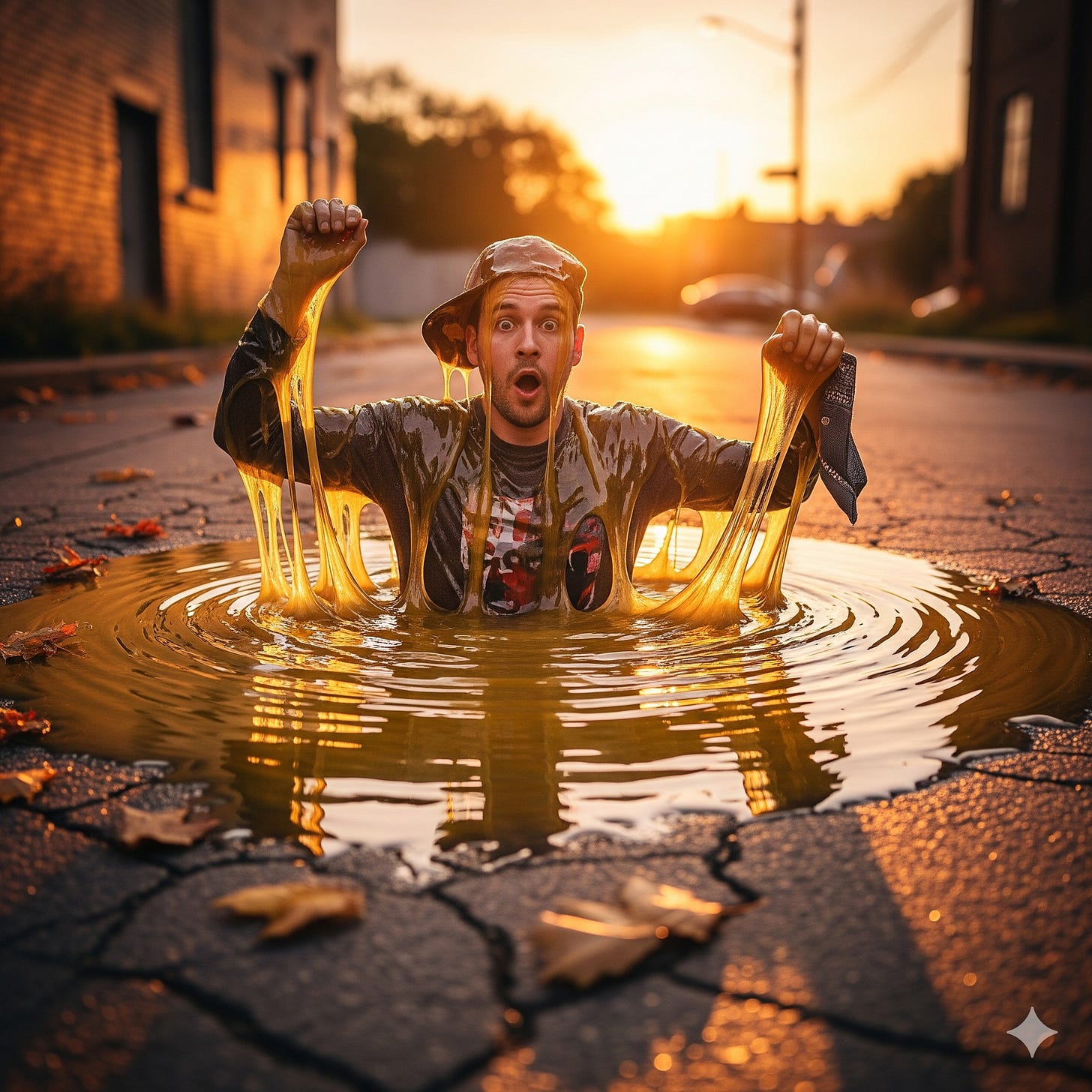 goofy guy stuck in a puddle of glue (Writers rates get stuck at $30/hour)