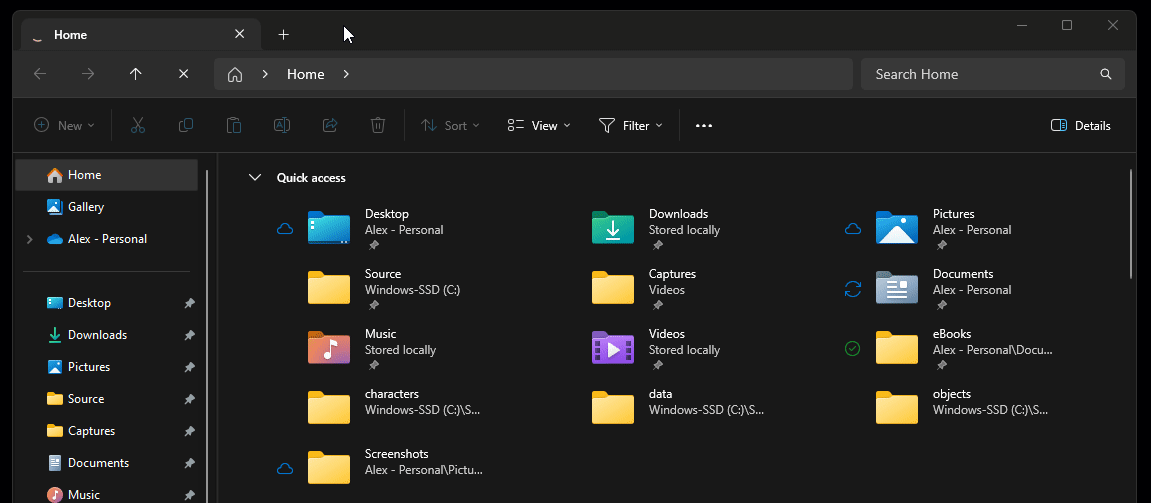 A gif showing how long it takes to open a new tab in the file explorer