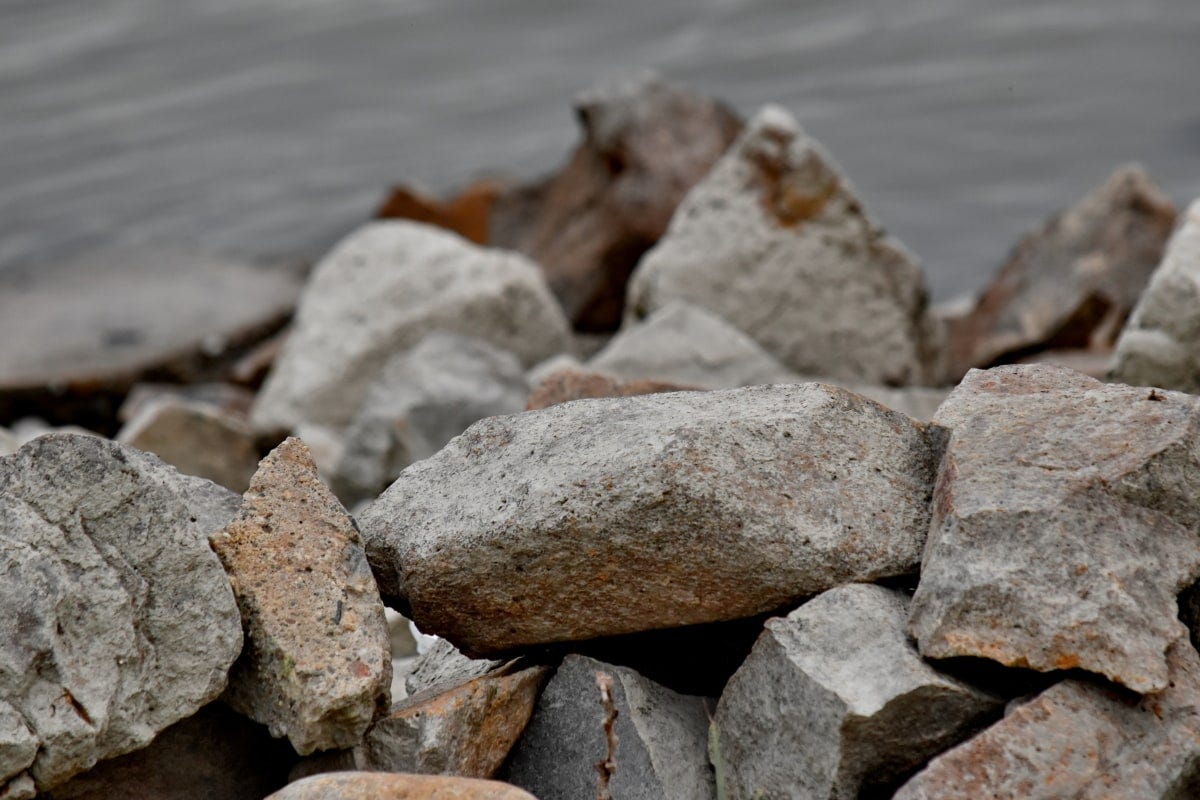 big rocks, riverbank, nature, structure, texture, rock, stone, rough, granite, stacks