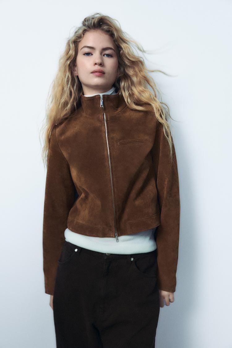 Zara SUEDE LEATHER JACKET - Brandy - Image 2
