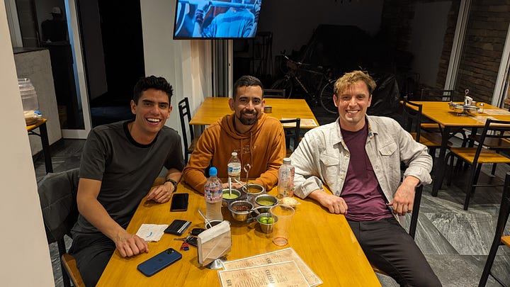 Saul, David, and our friend in the first picture. David and the friend in the second picture.