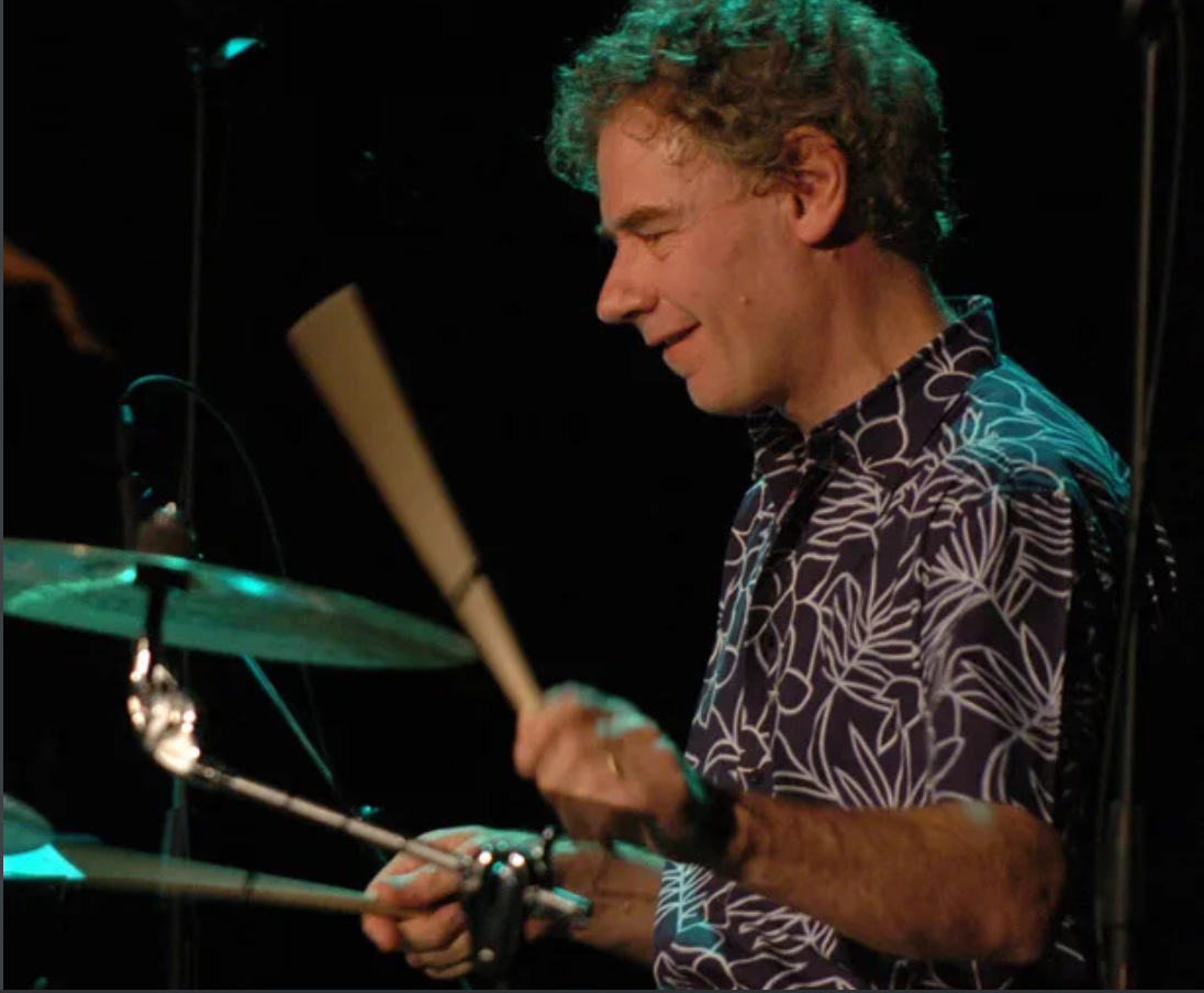 Photo of percussionist Bill Bruford playing the drums, courtesy of BillBruford.com Photo of percussionist Bill Bruford playing the drums, courtesy of BillBruford.com
