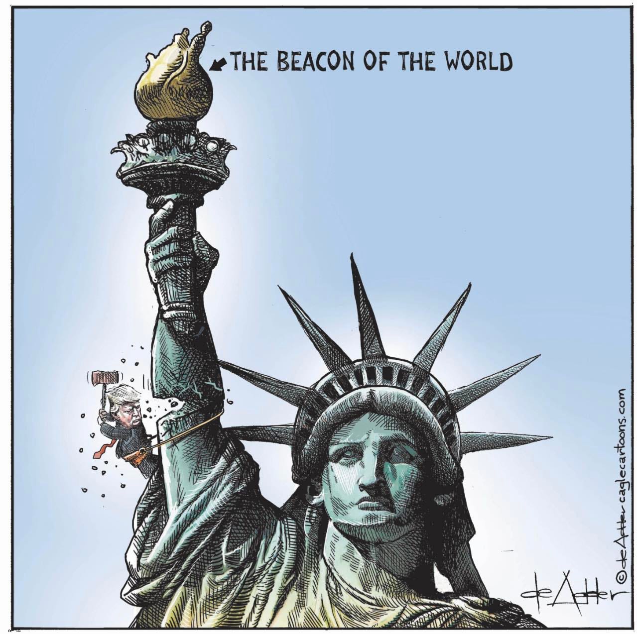 May be an image of the Statue of Liberty and text that says 'THE BEACON HEBEACONOFTHEWORLD OF THE WORLD አጣገፋ Lm 。 tAHr'