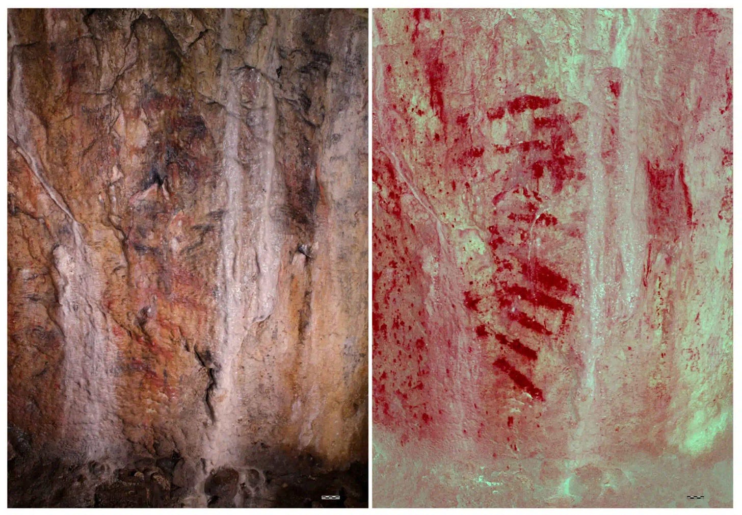 Red pigment markings at Bacon Hole Cave in Wales.