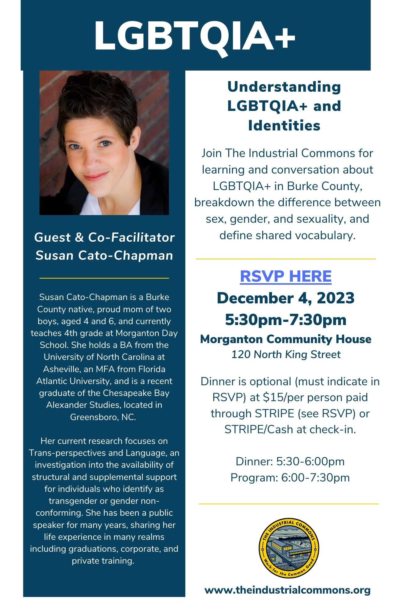 A flyer introducing Susan Cato-Chapman and providing information about the event already detailed in the article.