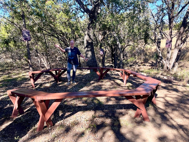 These photos are of me and Sandy in the golf cart and staining benches.