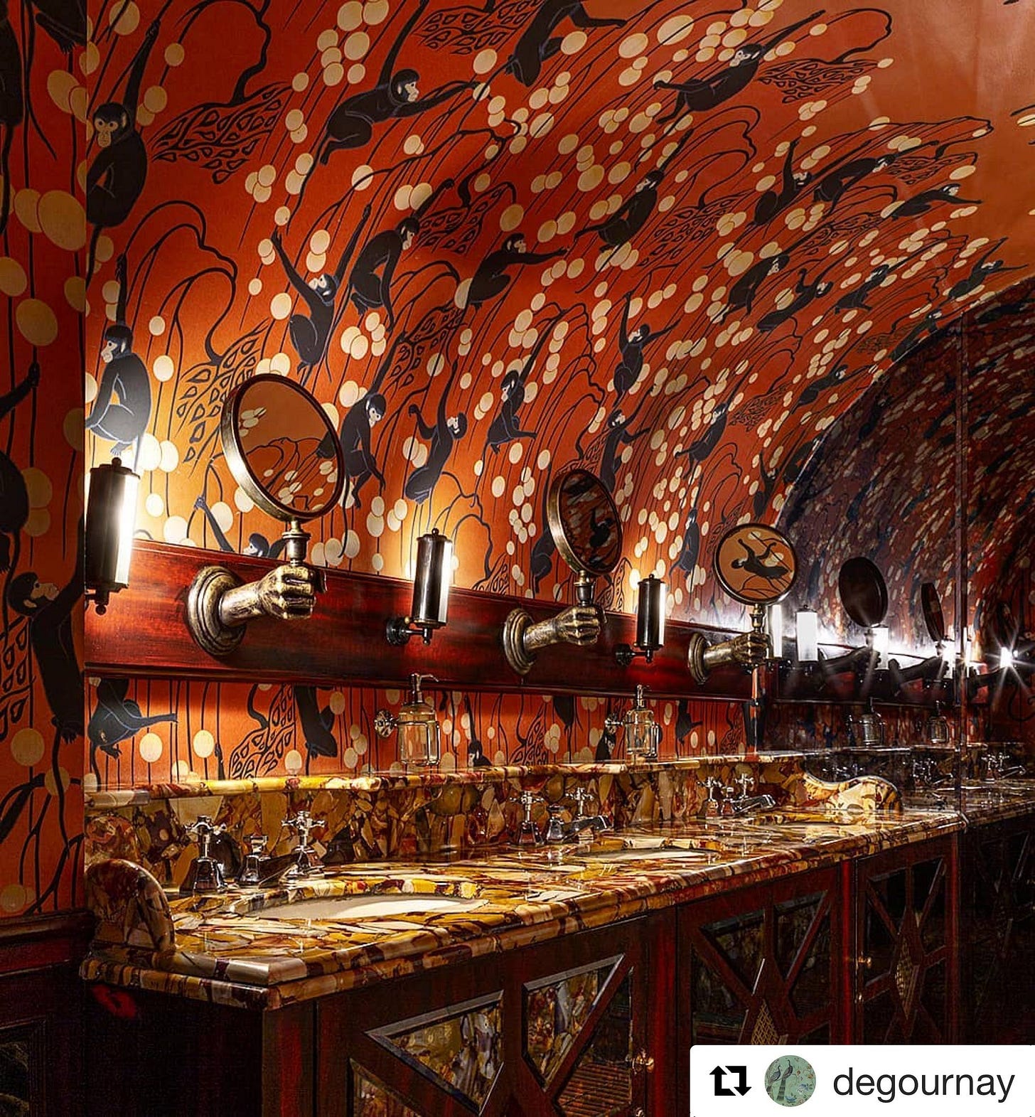 De Gournay's 'Deco Monkeys' wrapping the barrel-vaulted ceiling of ...