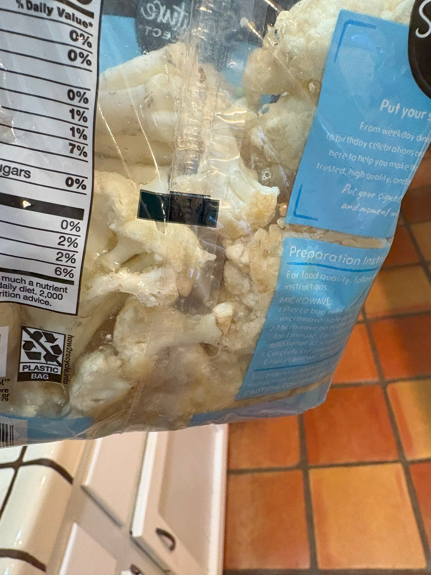 A bag of expired cauliflower