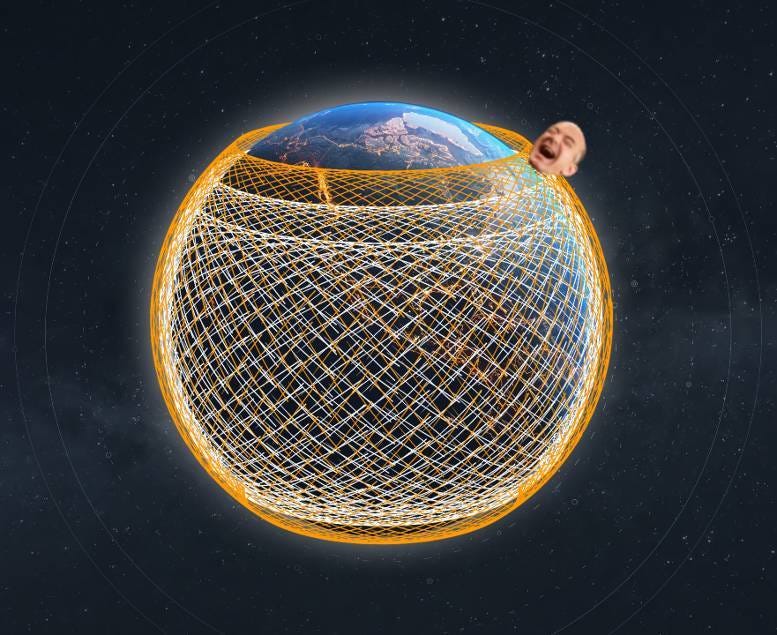 Visualization of Project Kuiper broadband satellites connected with each other through optical links that can send 100 gigabits/s up to 600 miles. Visualization of Project Kuiper broadband satellites connected with each other through optical links that can send 100 gigabits/s up to 600 miles.