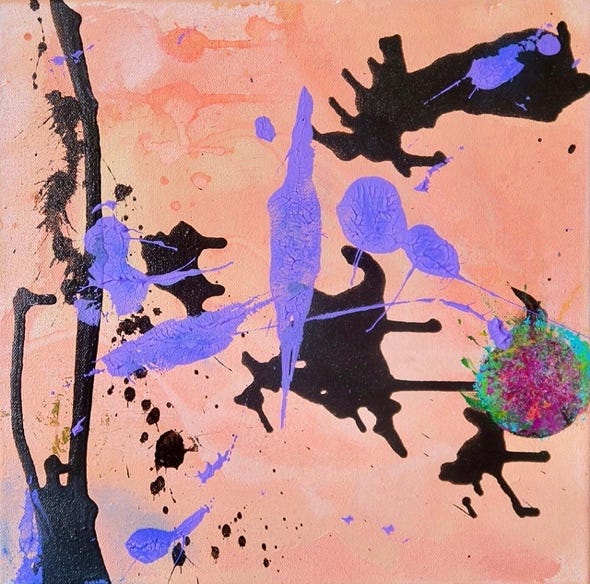 A painting of a pink and black spot

Description automatically generated with medium confidence