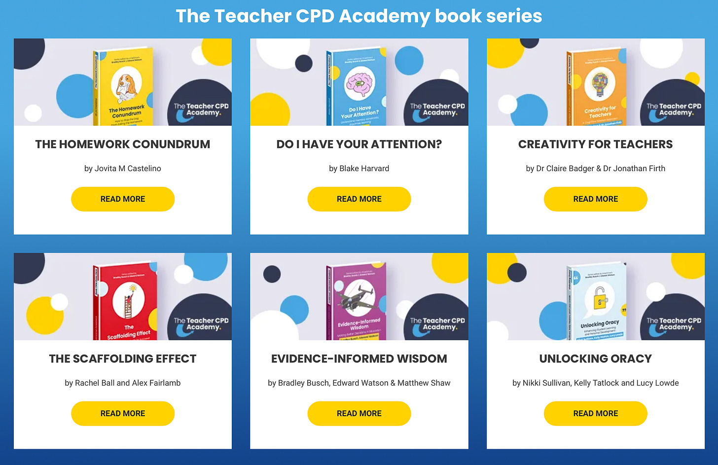 A screenshot showing 'Teacher CPD Academy' and the front cover of five books from the InnerDrive website A screenshot showing 'Teacher CPD Academy' and the front cover of five books from the InnerDrive website