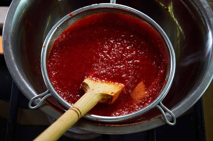 Straining Guajillo Salsa Straining Guajillo Salsa