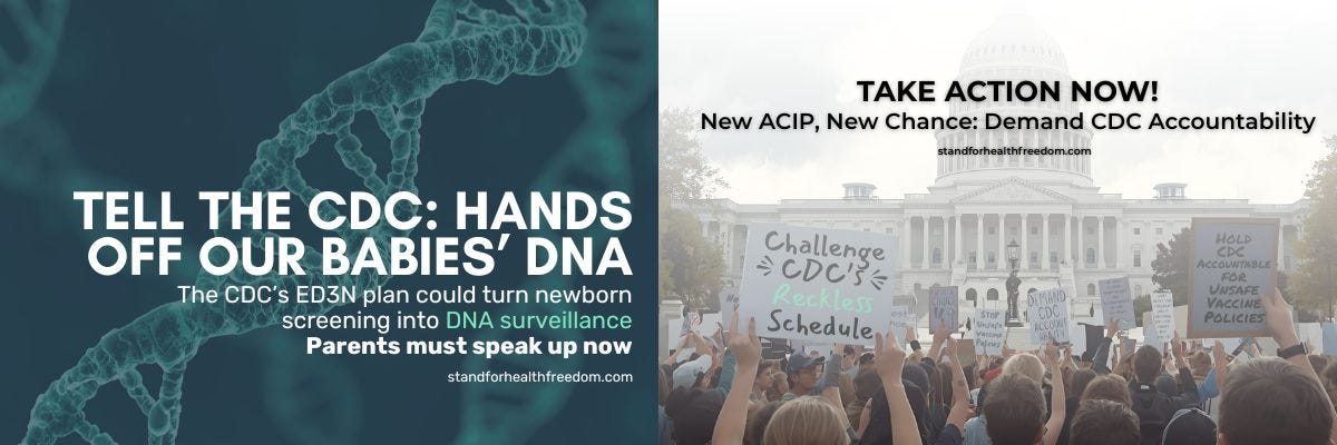 CALLS TO ACTION — Stand for Health Freedom. Two big federal plans that threaten health freedom, parental rights, vaccine schedule sanity, and medical privacy need your voice today!