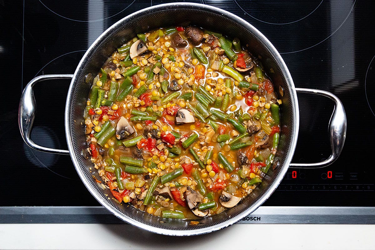 Stovetop Version of  Lentil, Mushroom, and Farro Soup