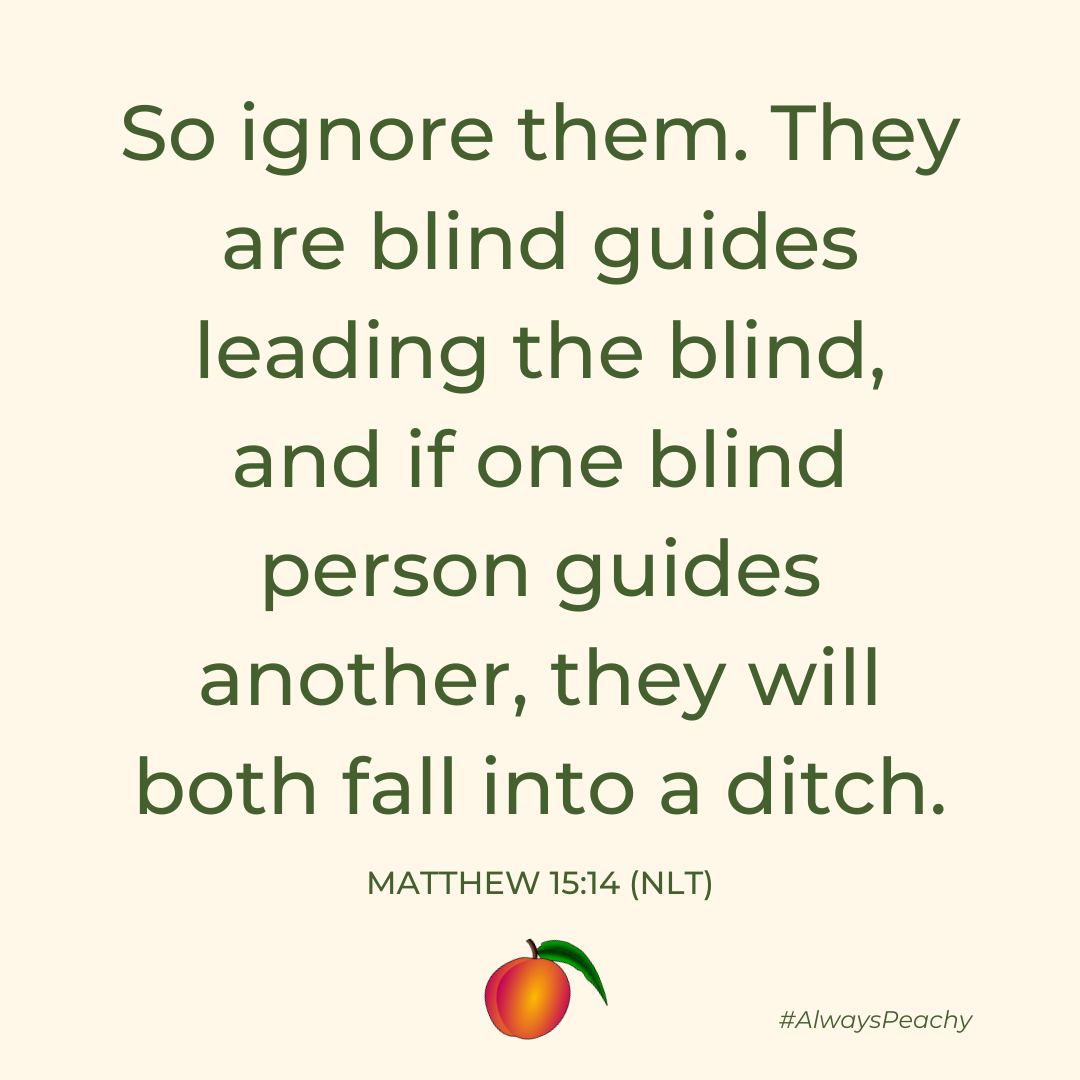 So ignore them. They are blind guides leading the blind, and if one blind person guides another, they will both fall into a ditch.” (Matthew 15:14)