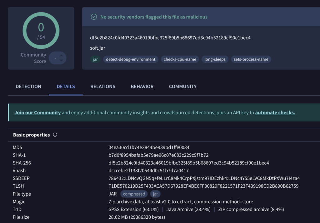 Security vendors don’t flag the file as malicious 