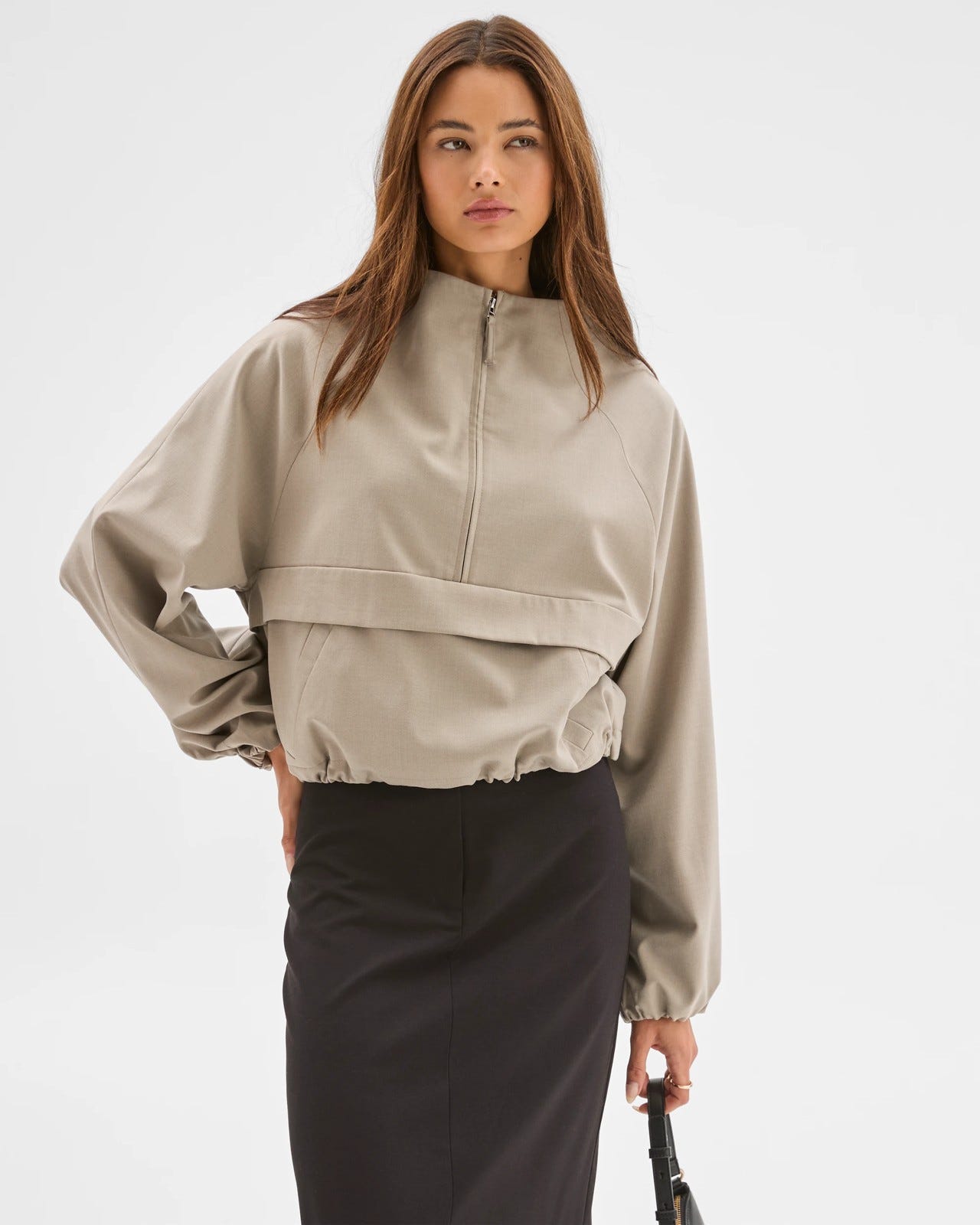Lily Loves Tailored 1/4 Zip Jacket - Light Khaki 2 of 6