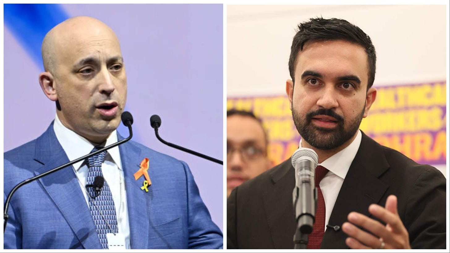 ADL CEO Jonathan Greenblatt, left, and NYC mayoral candidate Zohran Mamdani, right.