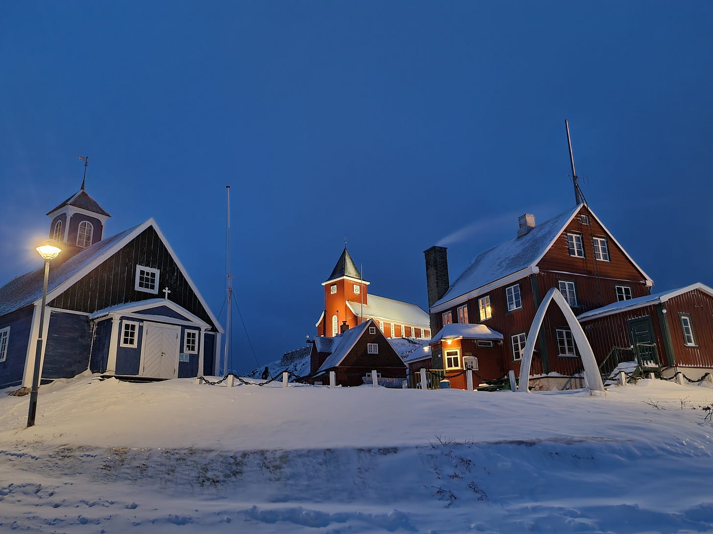 Sisimiut museum complex covered in snow on January 27, 2022