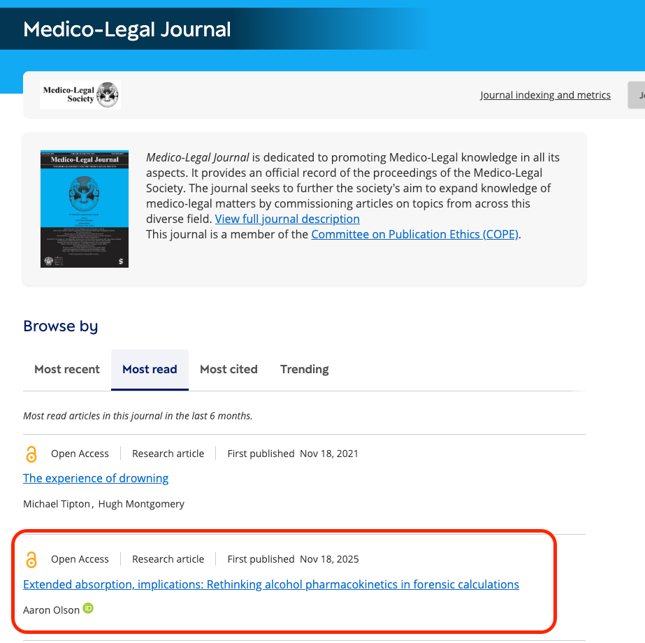 2nd most popular article on the Medico-Legal Journal Website 2nd most popular article on the Medico-Legal Journal Website