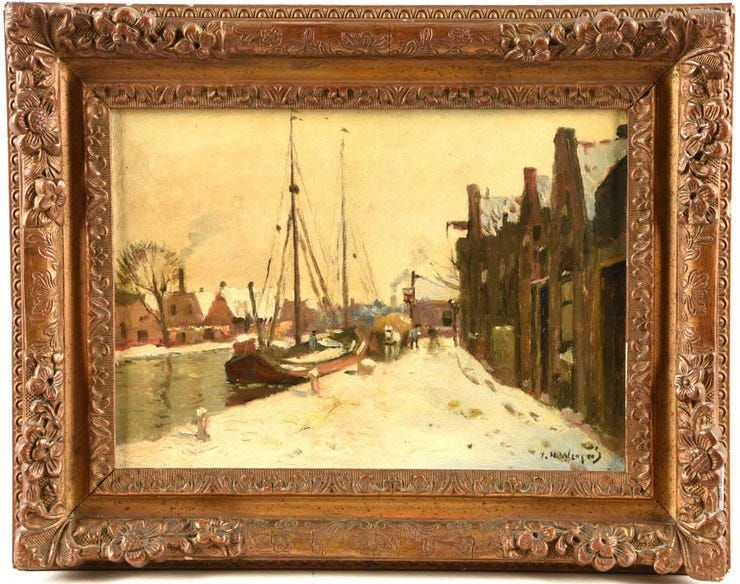 'Winter Delftshaven' - olieverf op doek: Jan Harm Weijns (kavel 306, Notarishuis Arnhem)