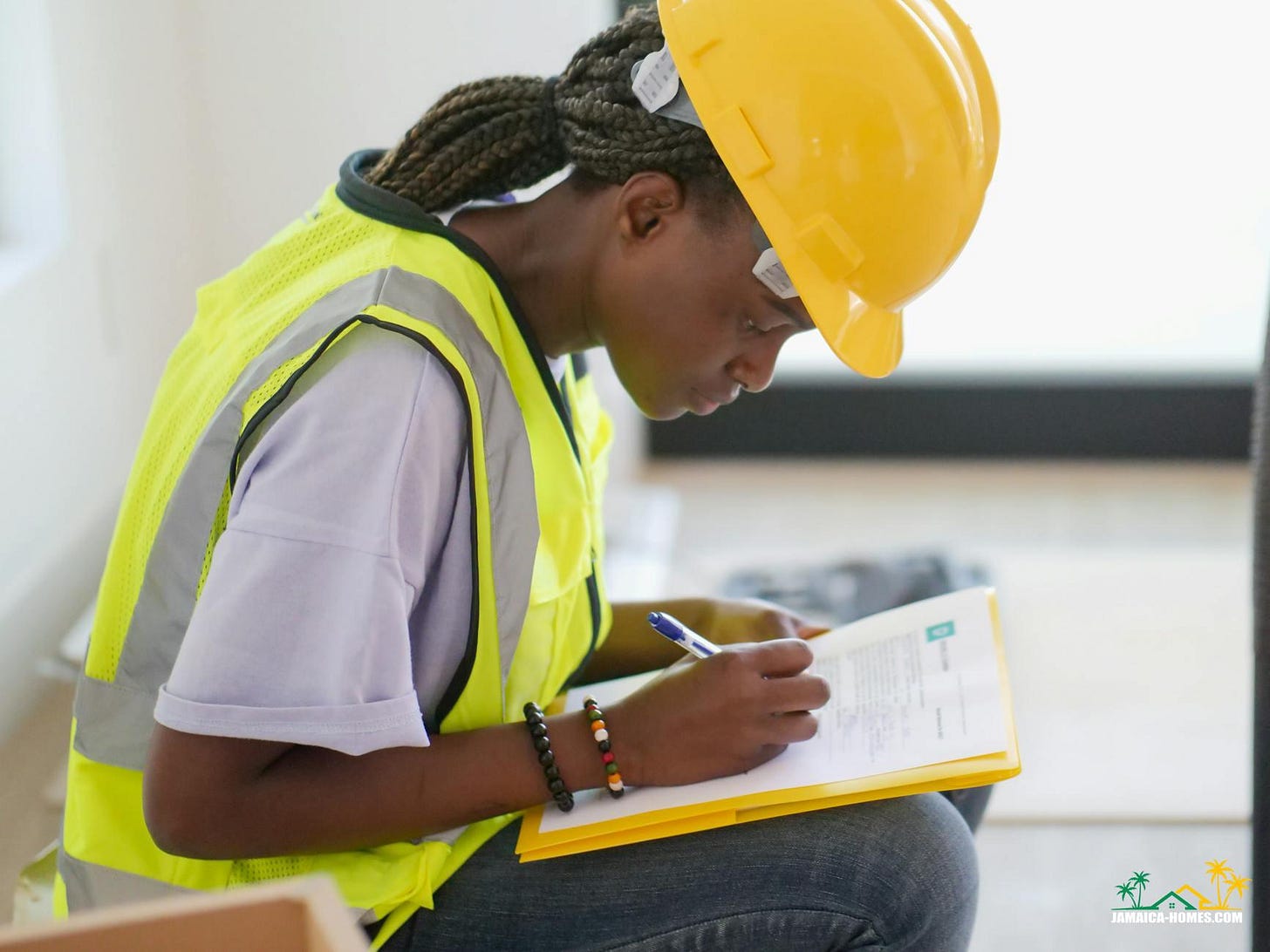 woman engineer writing down on paper