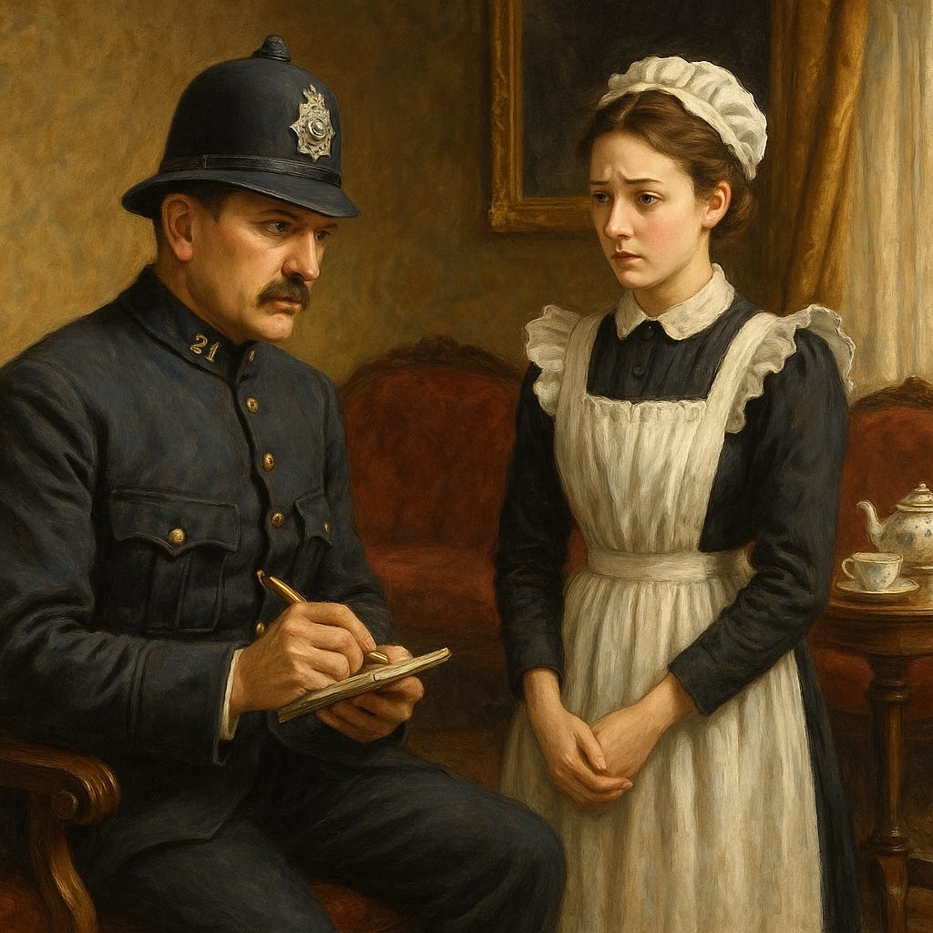 A Mauverton sergeant inverviews a maid. 