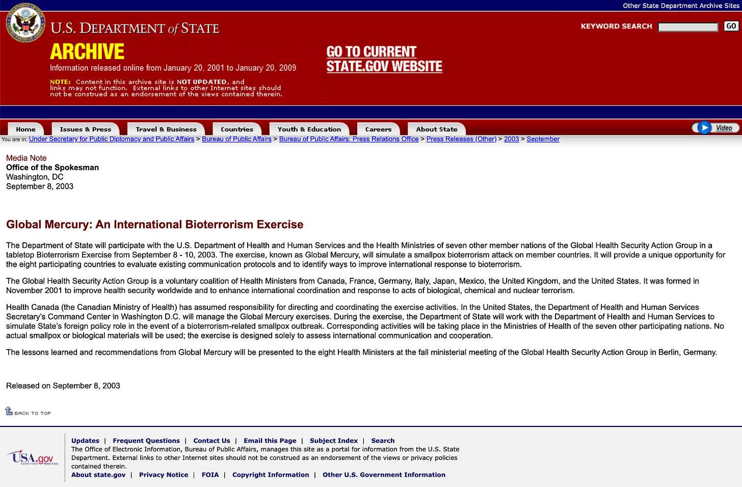Screenshot of Global Mercury 2003 simulation summary