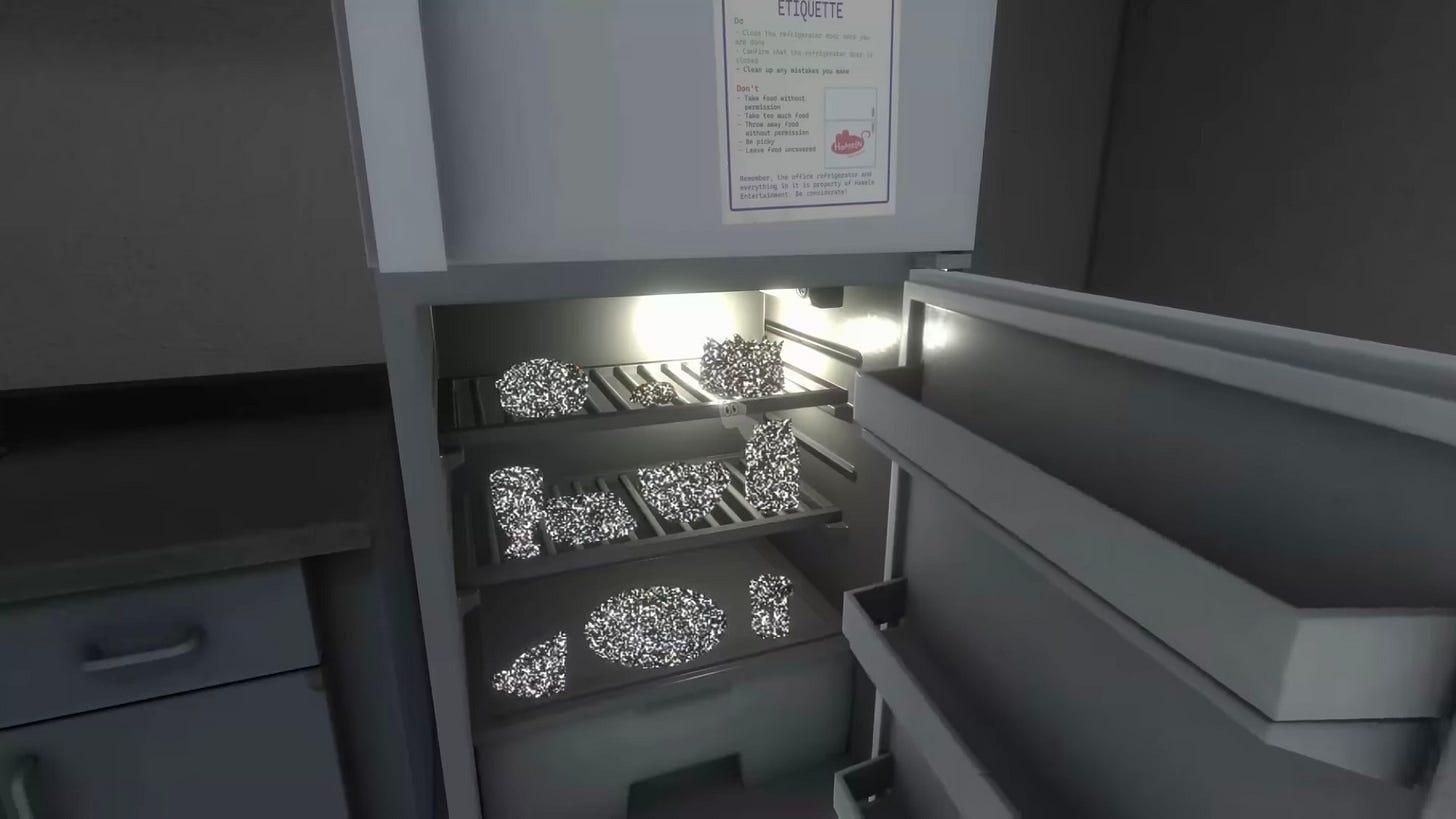 The food in the fridge briefly flickers as static when we reset it in its respective puzzle.