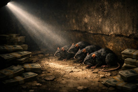 Lean huddled rats in light beam Lean huddled rats in light beam