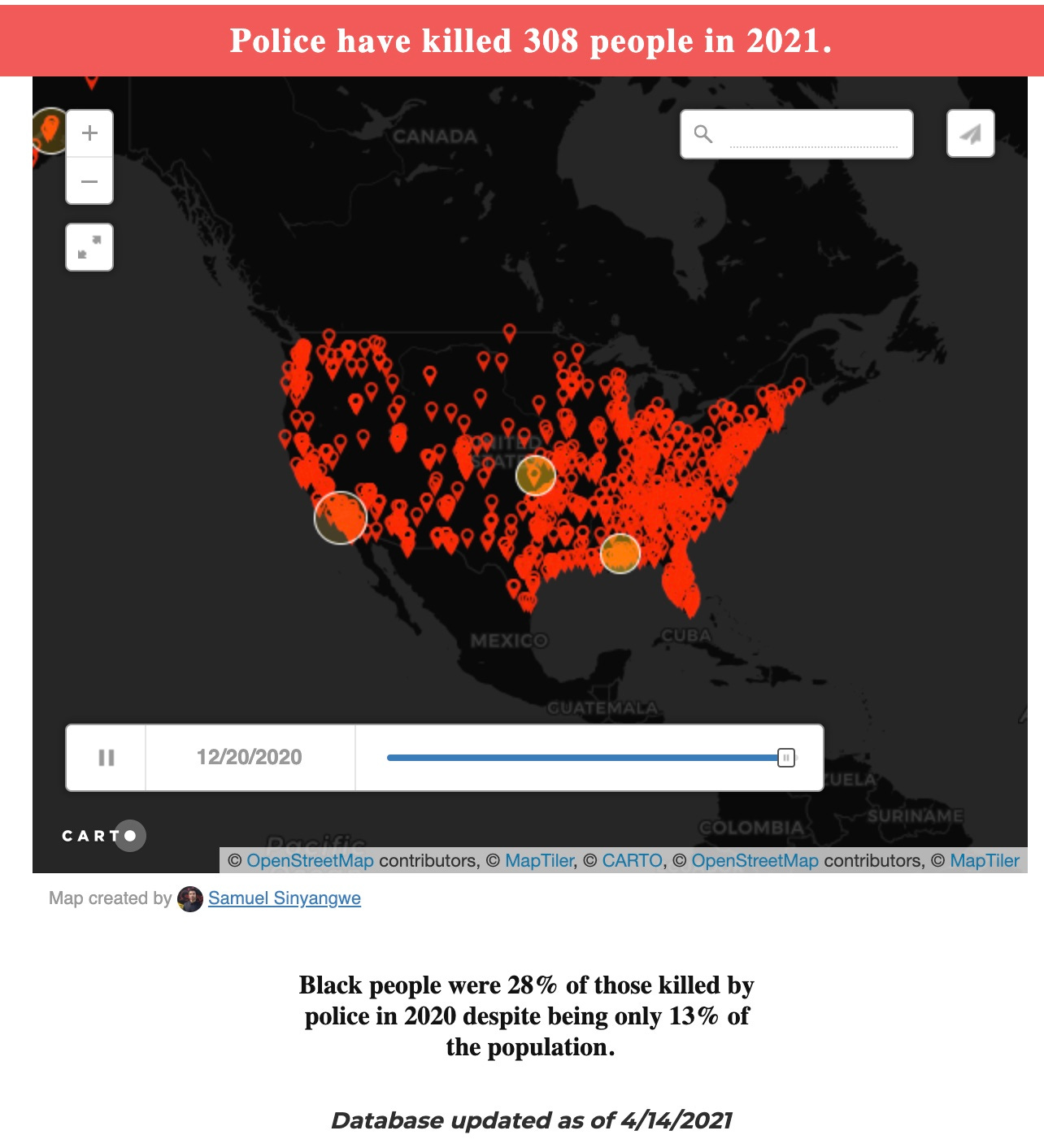"Police have killed 308 people in 2021 as of 4/14.
