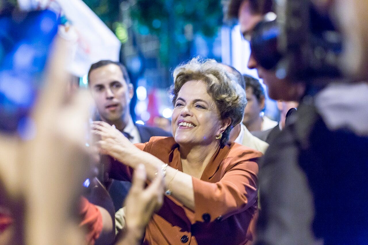 Dilma Rousseff speaking at an event in Brazil in 2016